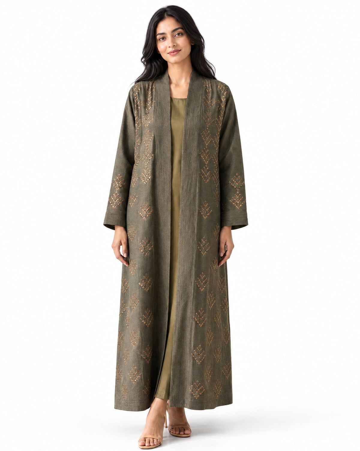 Willow Olive – Olive Silk Abaya - SWGT - MIRA Y MANO