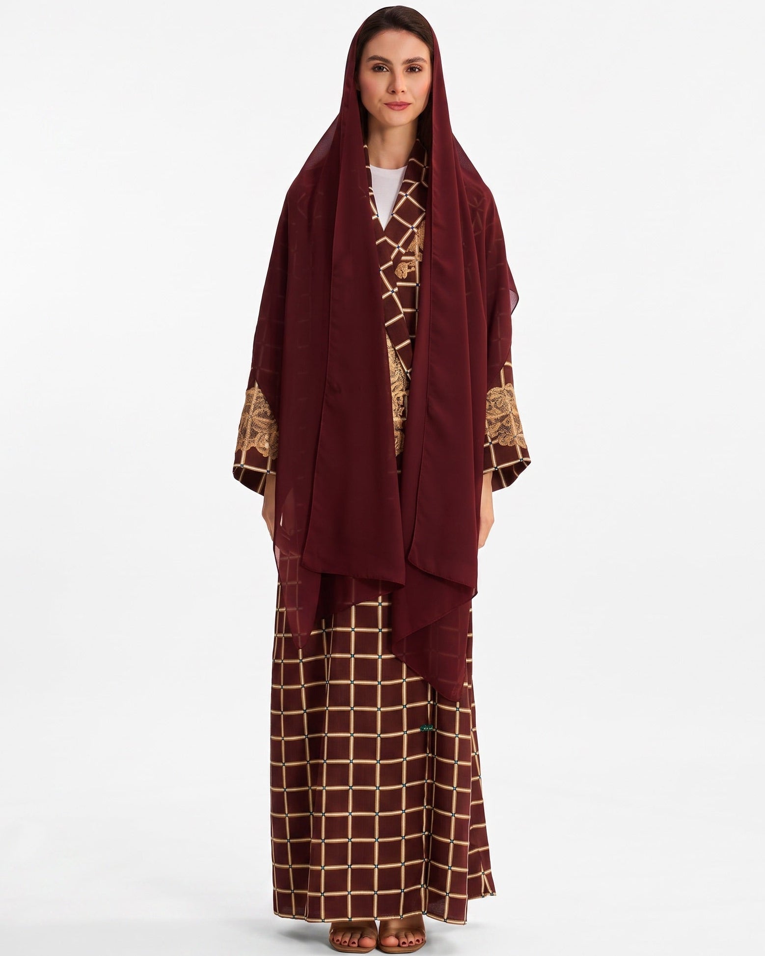 SUMMER26LOOK02 - Brown Crepe Abaya - THE ORPHIC - MIRA Y MANO