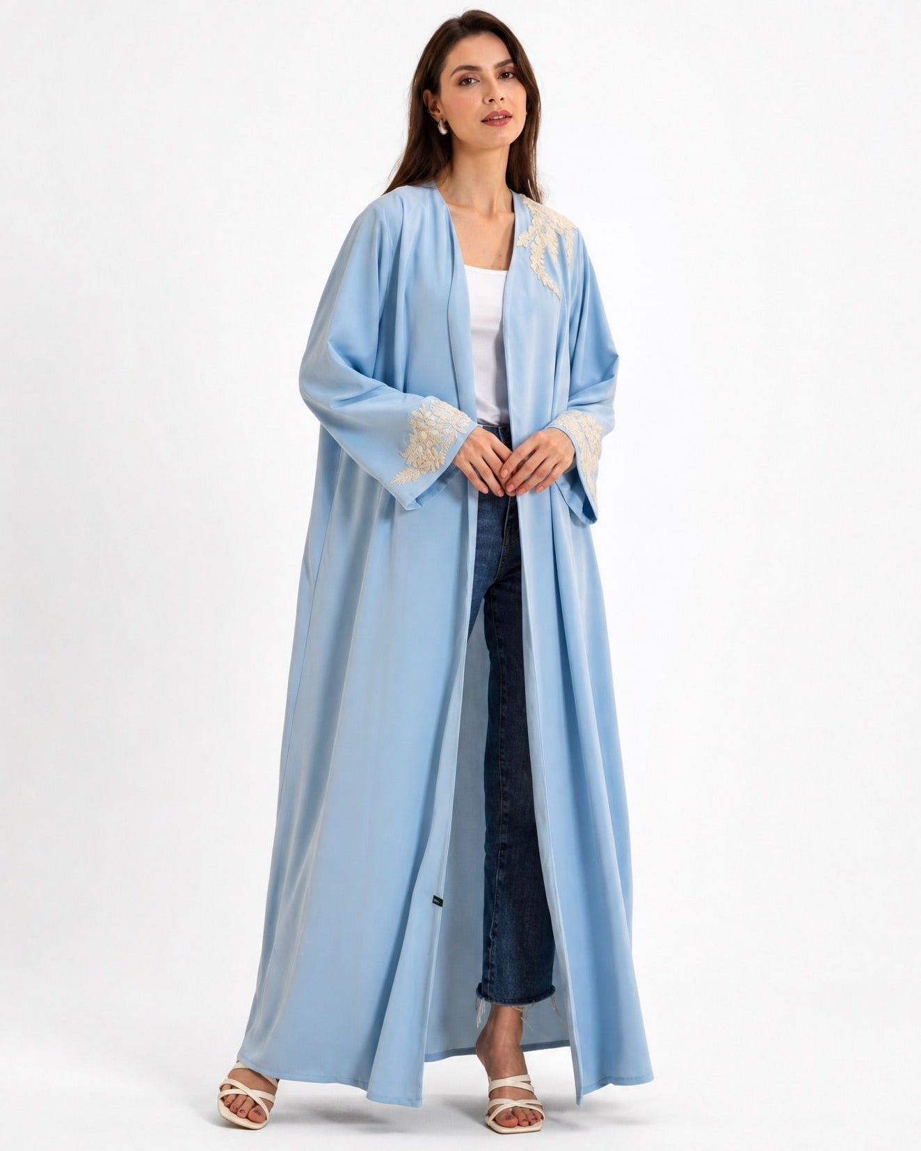 SUMMER26LOOK09 - Blue Crepe Abaya - THE ORPHIC - MIRA Y MANO