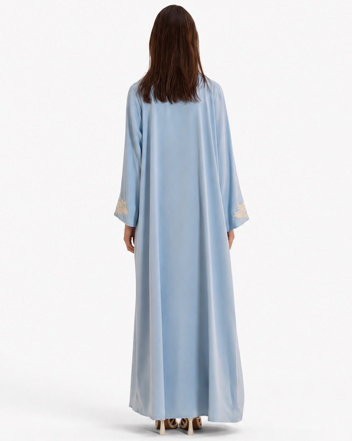 SUMMER26LOOK09 - Blue Crepe Abaya - THE ORPHIC - MIRA Y MANO
