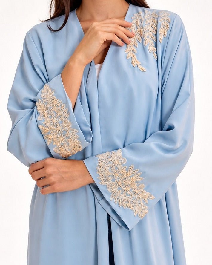 SUMMER26LOOK09 - Blue Crepe Abaya - THE ORPHIC - MIRA Y MANO