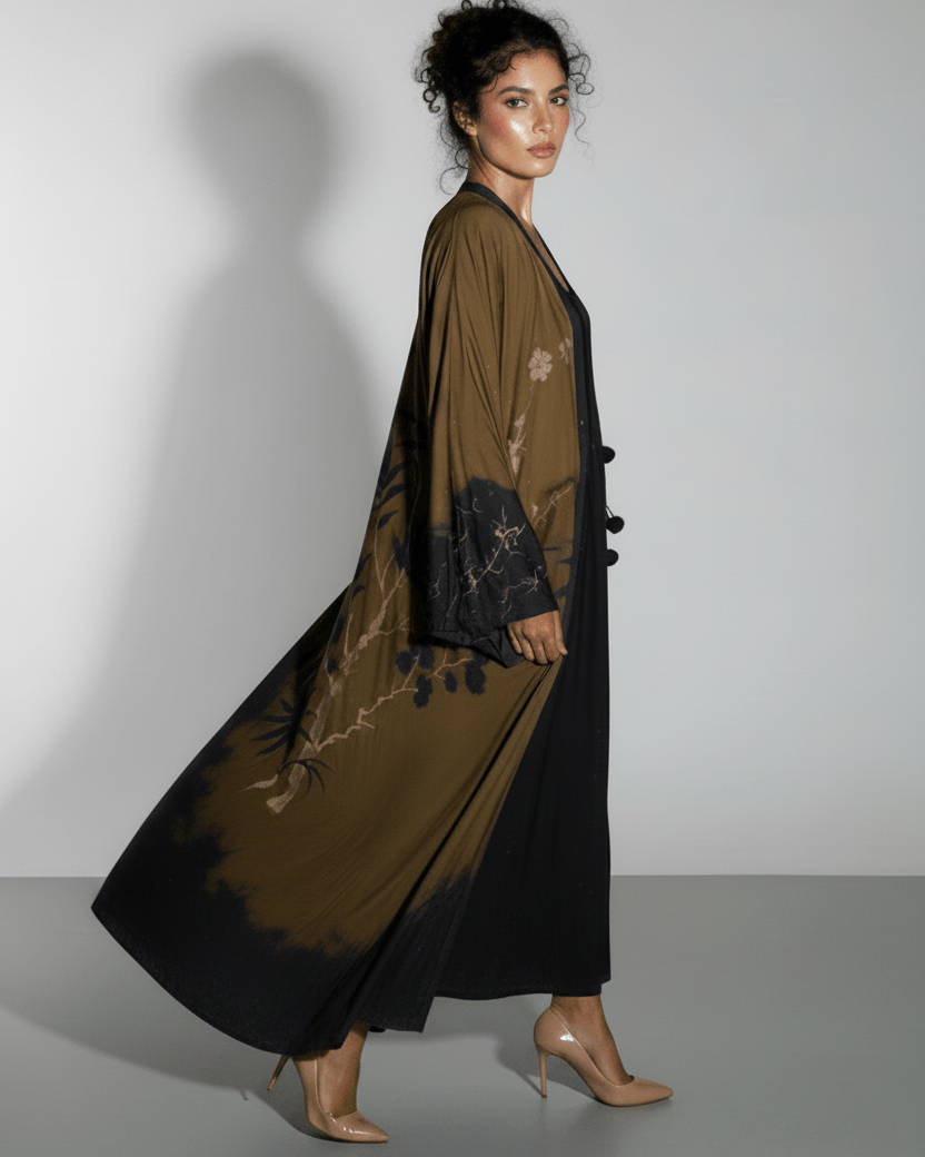 SHE THOUGHT IN OLIVE ABAYA - THE UNTITLED PROJECT - MIRA Y MANO