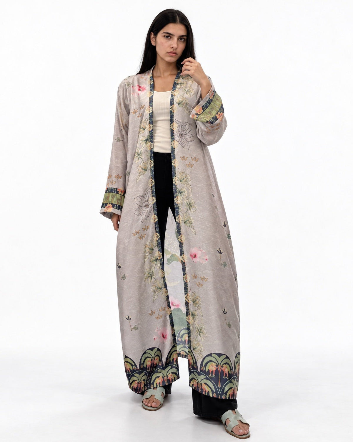 TYPING FROM TULUM - Light Gray Silk Abaya - THE UNTITLED PROJECT - MIRA Y MANO