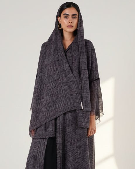 CHECKERED GREY ABAYA - THHABAH - MIRA Y MANO