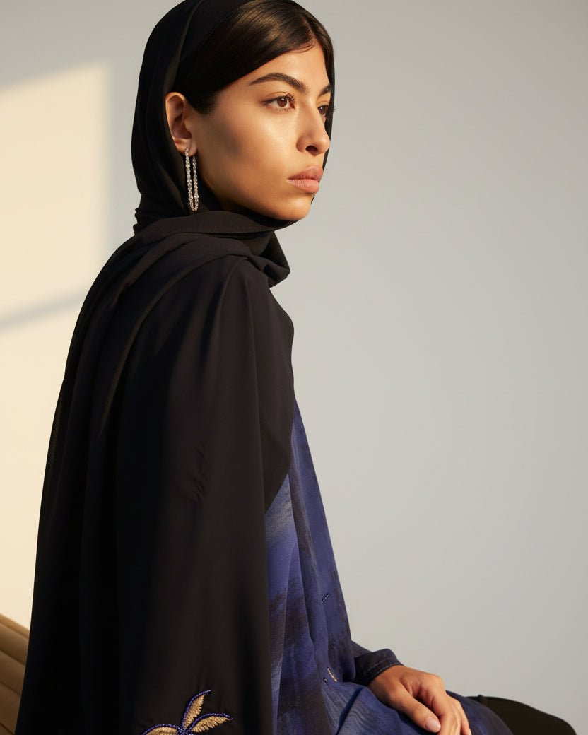 PALM BLUE ABAYA - THHABAH - MIRA Y MANO