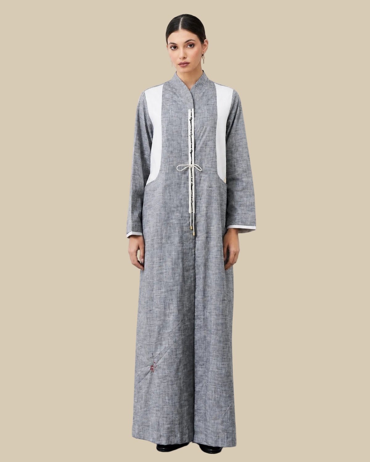 CODE-0377 – عباية من مزيج القطن باللون الرمادي – صورة المنتج 1