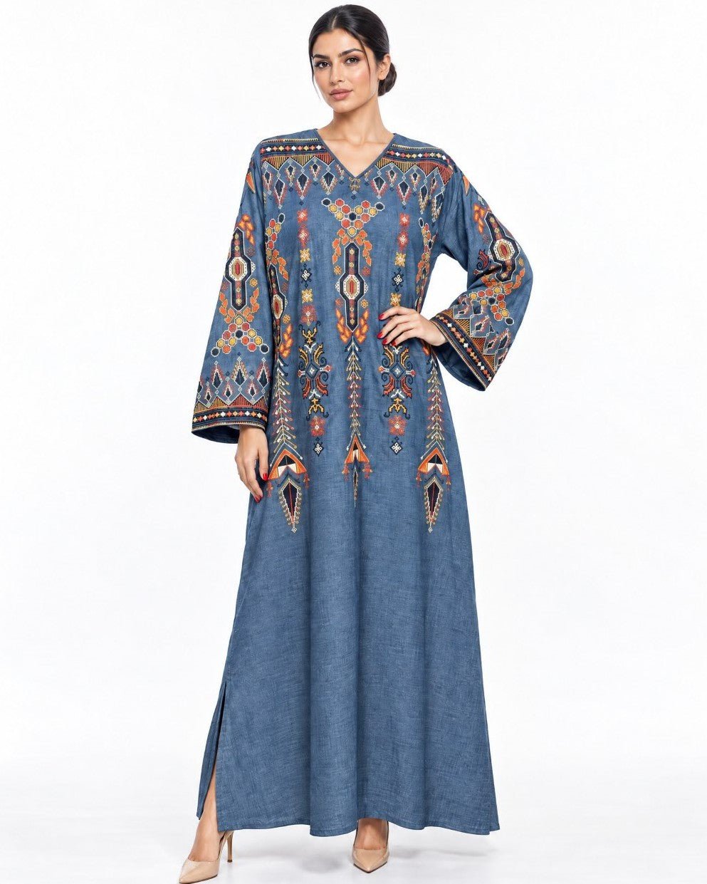 Falahi – Blue Cotton Kaftan - ZAYLOONA - MIRA Y MANO