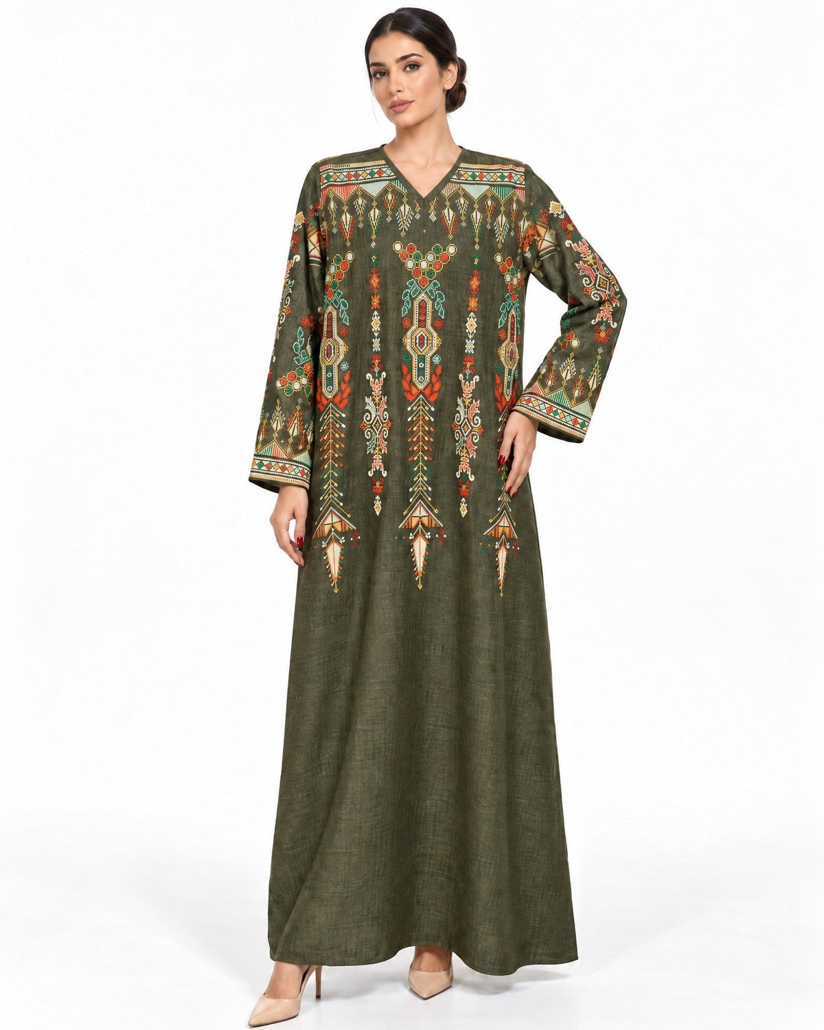 Falahi – Olive Cotton Kaftan - ZAYLOONA - MIRA Y MANO