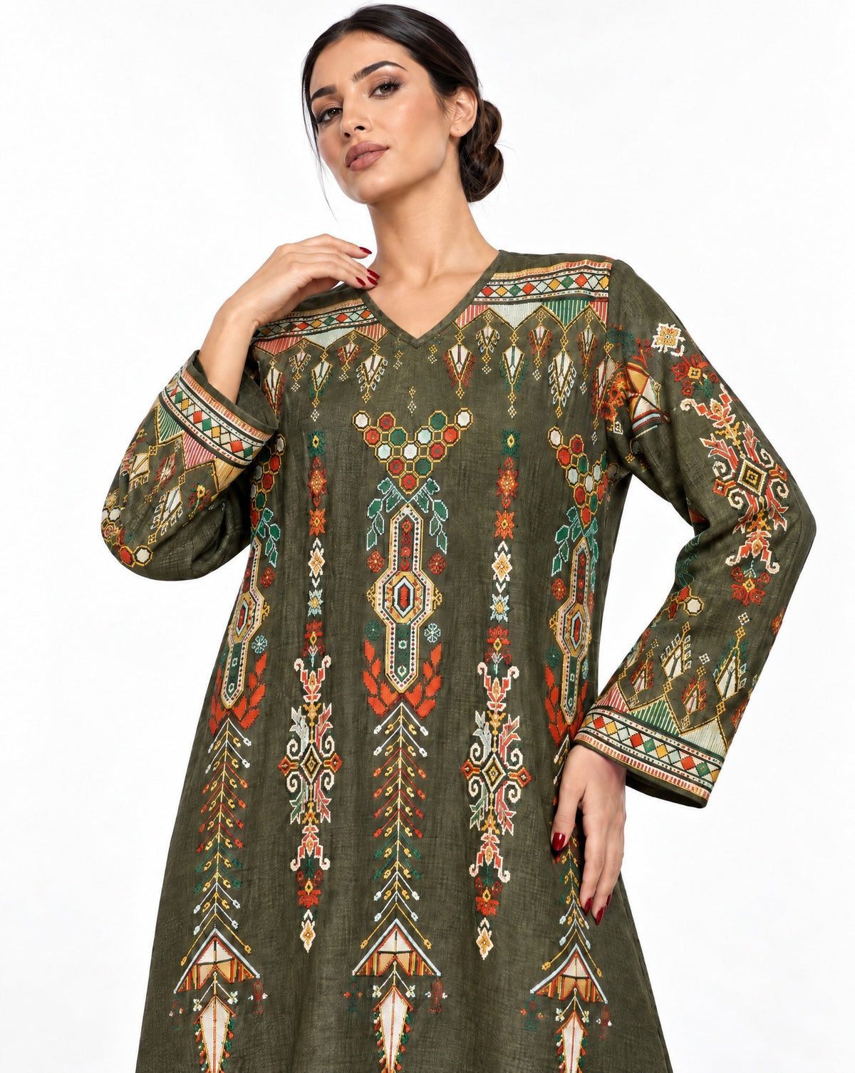 Falahi – Olive Cotton Kaftan - ZAYLOONA - MIRA Y MANO