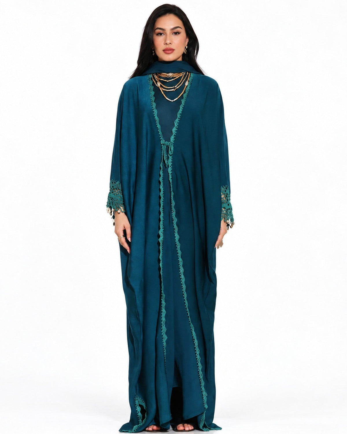 JADE - Teal Silk Abaya - ZIYA - MIRA Y MANO