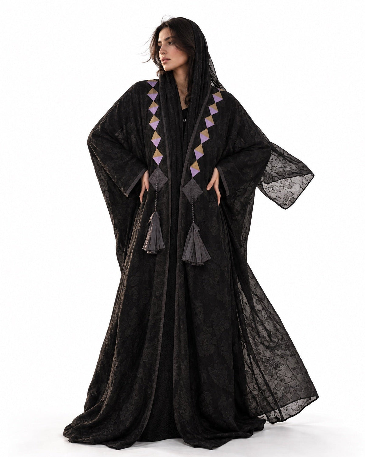 KHOZAMA - Black Silk Abaya - ZIYA - MIRA Y MANO