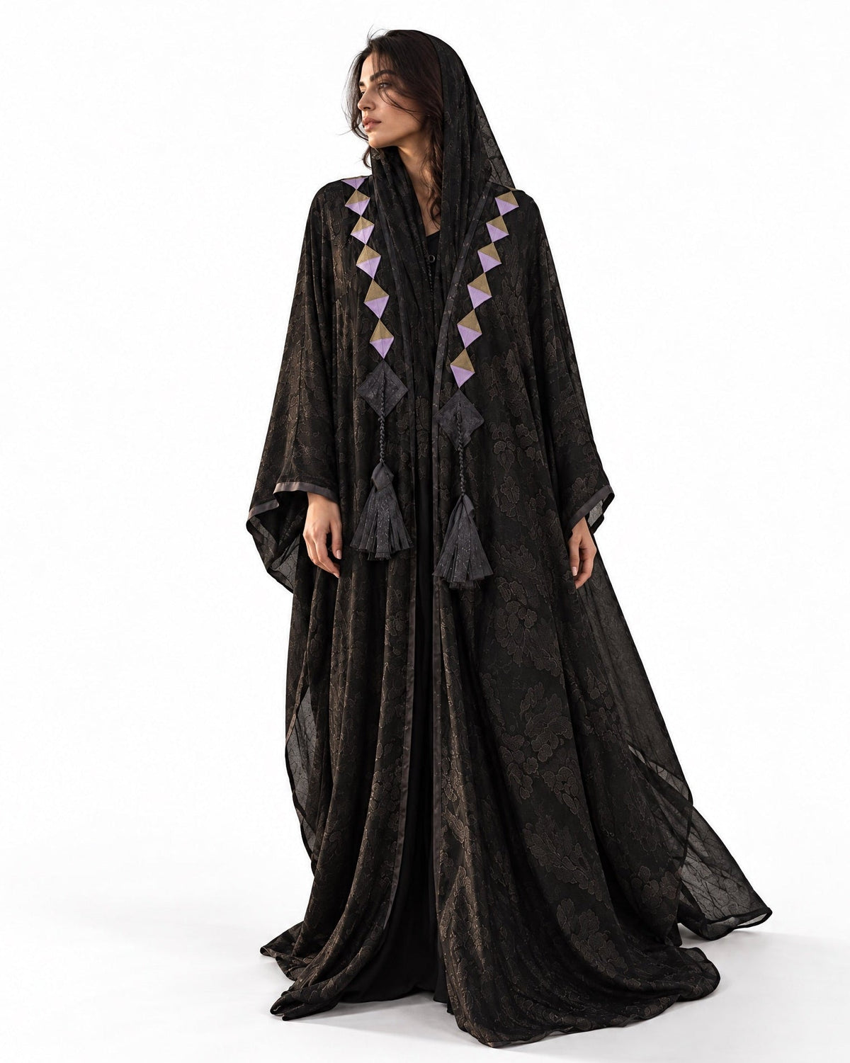 KHOZAMA - Black Silk Abaya - ZIYA - MIRA Y MANO