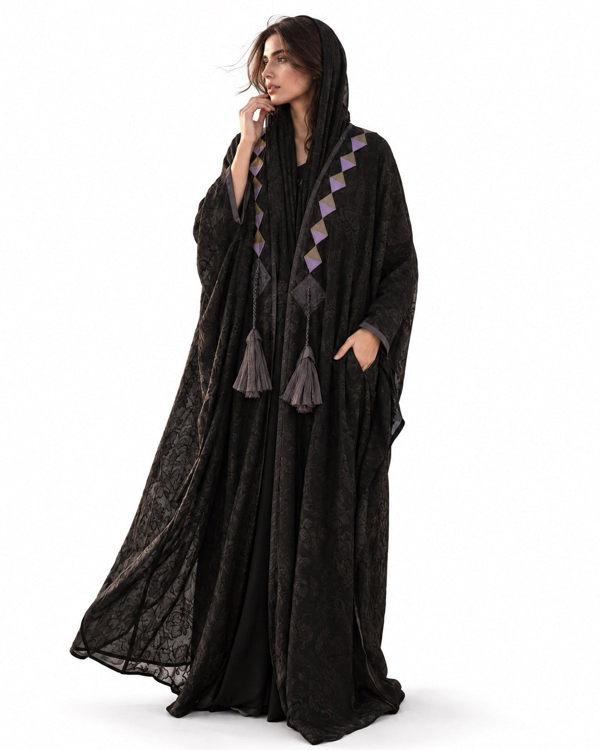 KHOZAMA - Black Silk Abaya - ZIYA - MIRA Y MANO