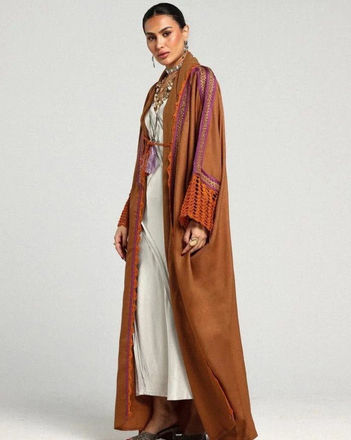 Spicy Sunset – Chocolate Linen Abaya - ZIYA - MIRA Y MANO