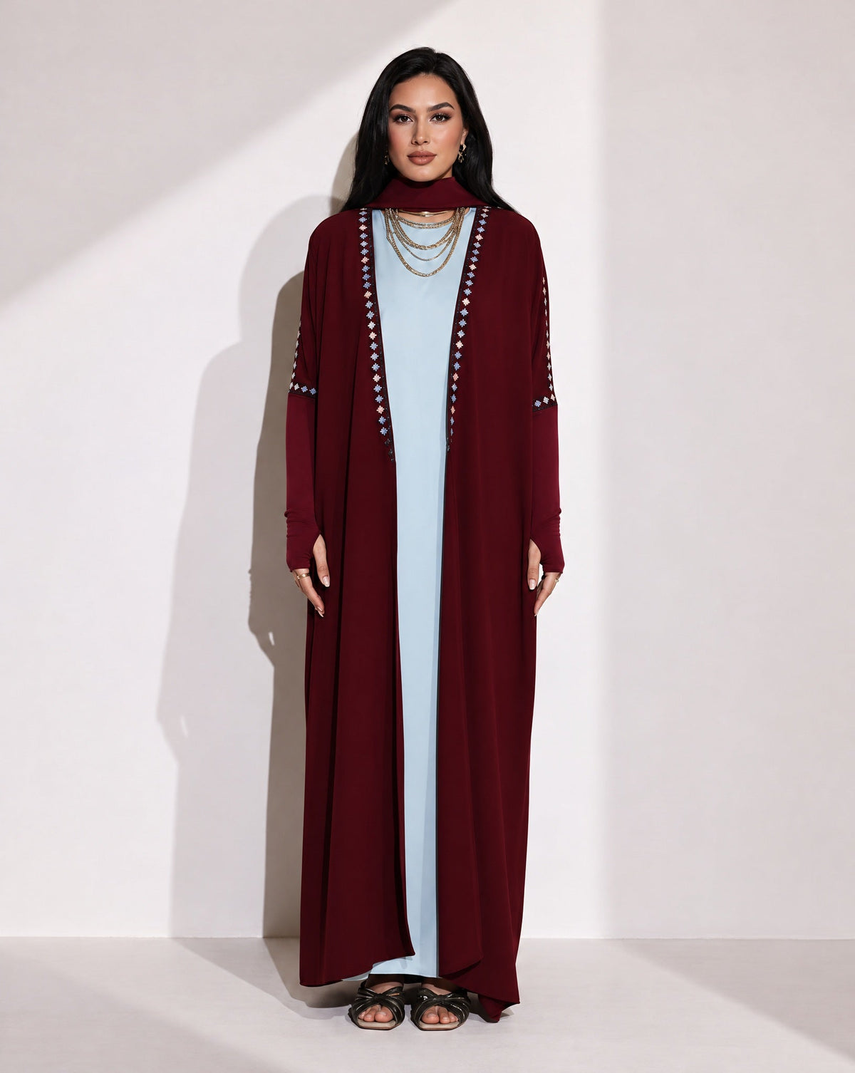 Tria – Maroon Crepe Abaya - ZIYA - MIRA Y MANO
