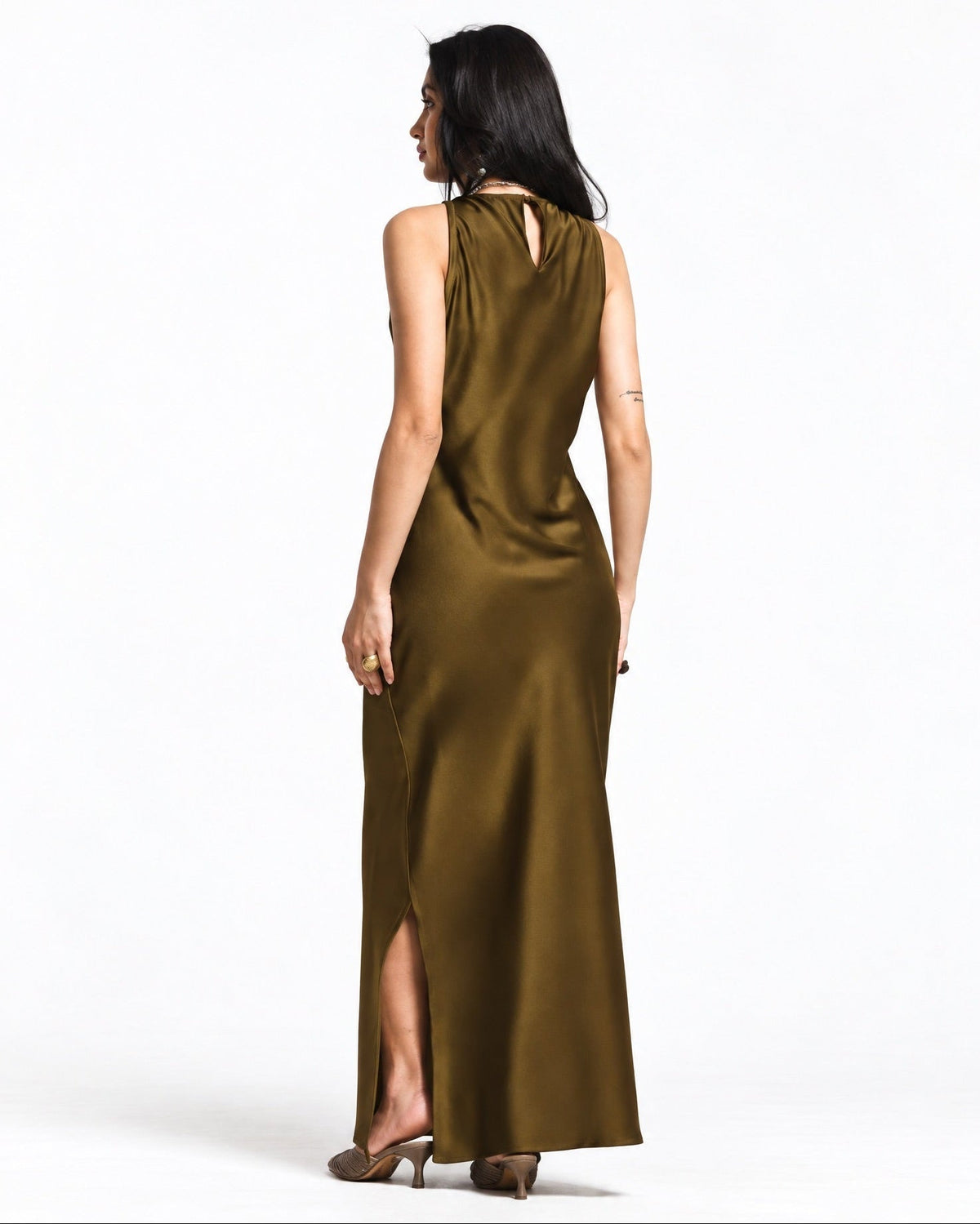 ZIYA KHAKI - Olive Silk Dress - ZIYA - MIRA Y MANO