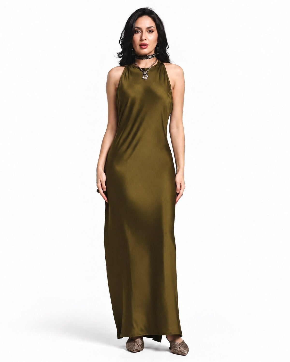 ZIYA KHAKI - Olive Silk Dress - ZIYA - MIRA Y MANO