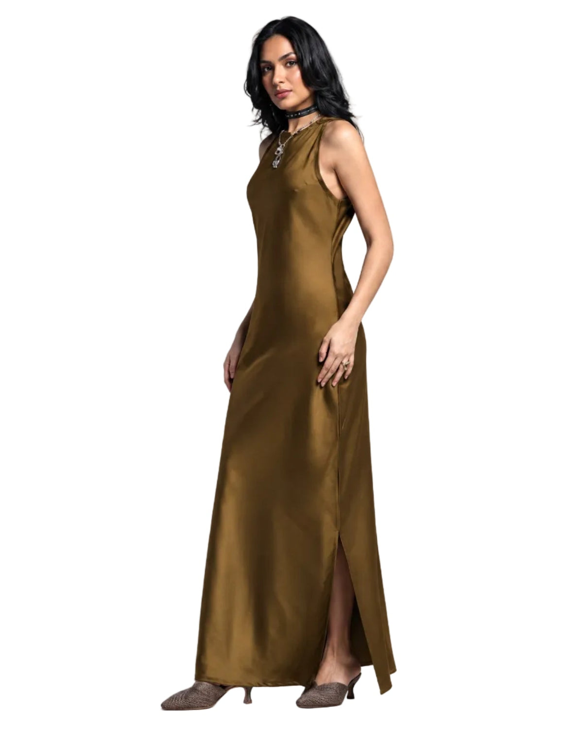 ZIYA KHAKI - Olive Silk Dress - ZIYA - MIRA Y MANO