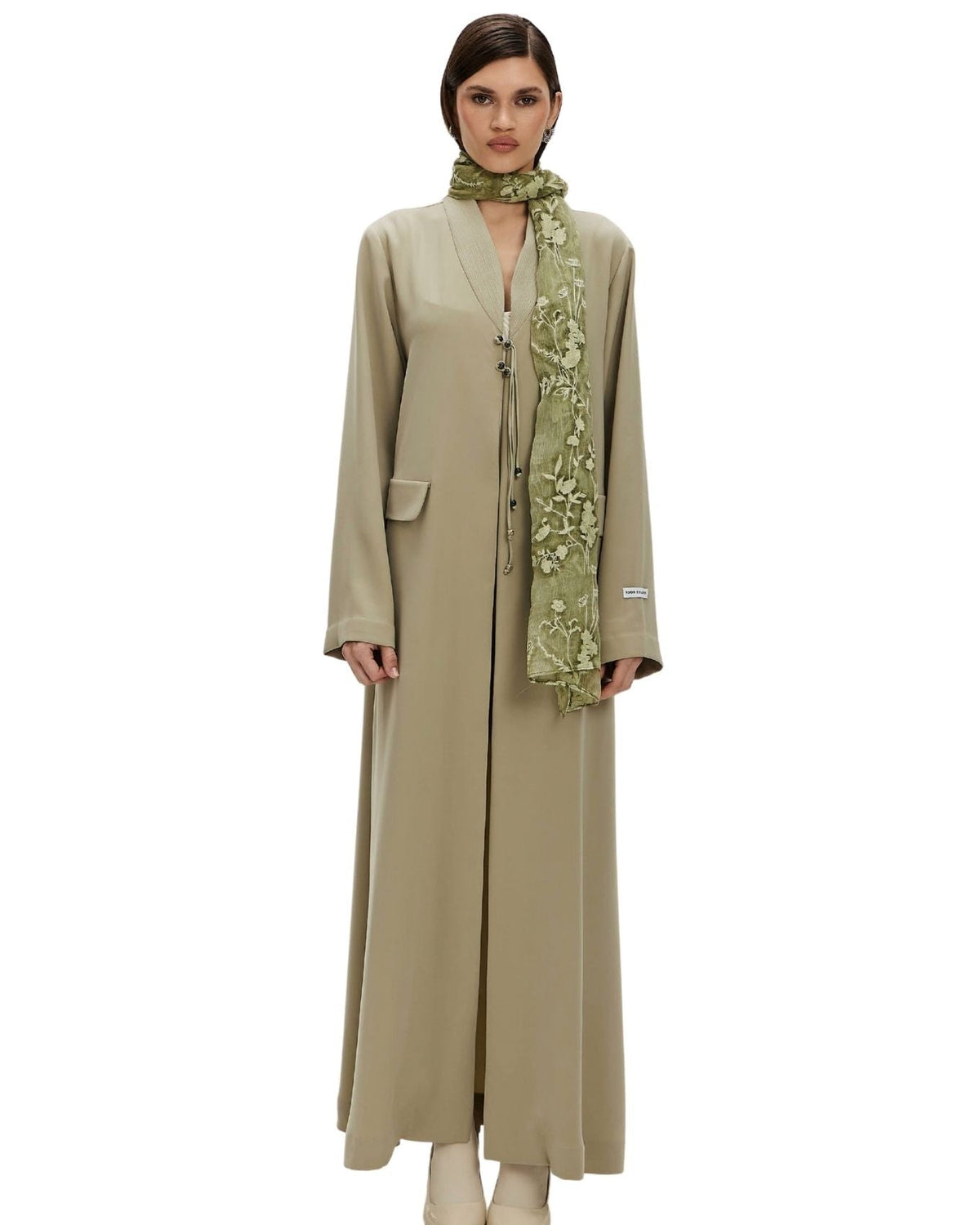 LYRA-KH - Dark Khaki Crepe Abaya - 1309 - MIRA Y MANO