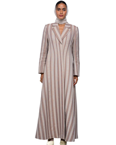 Beige striped jacquard coat abaya