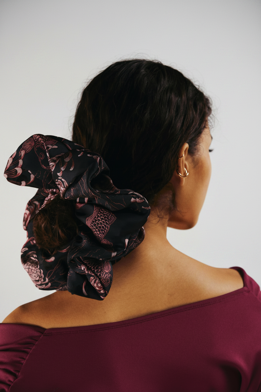 SCRUNCHIE BLACK & PINK - 1309 - MIRA Y MANO