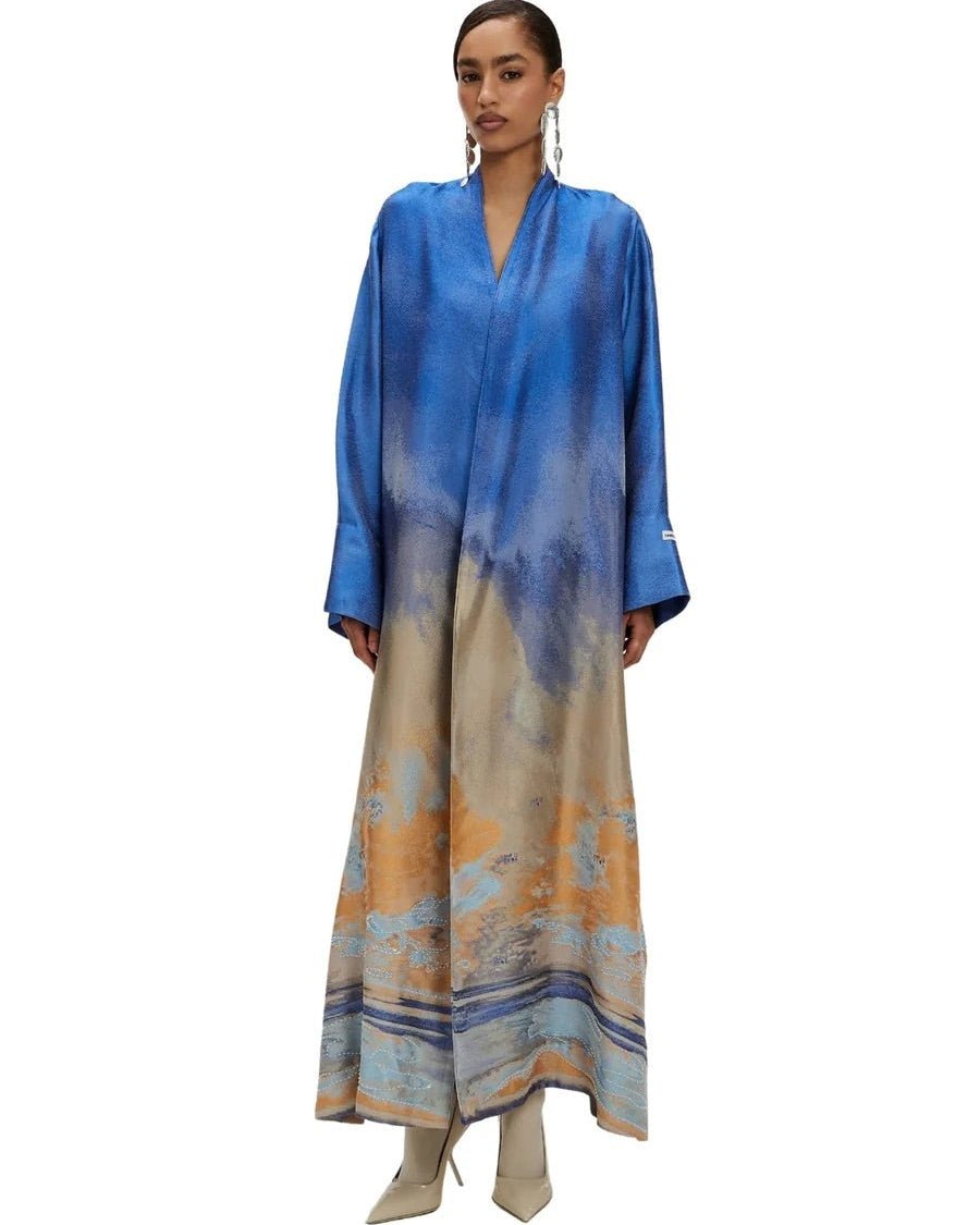 VALERIE-BL-Blue Silk Abaya - 1309 - MIRA Y MANO