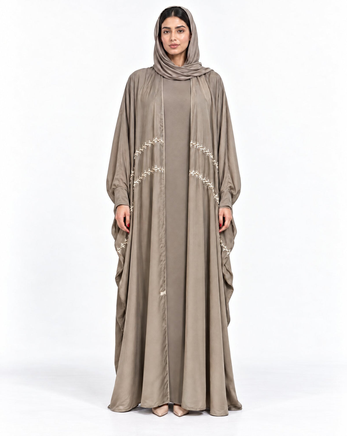 133 – Light Gray Silk Abaya