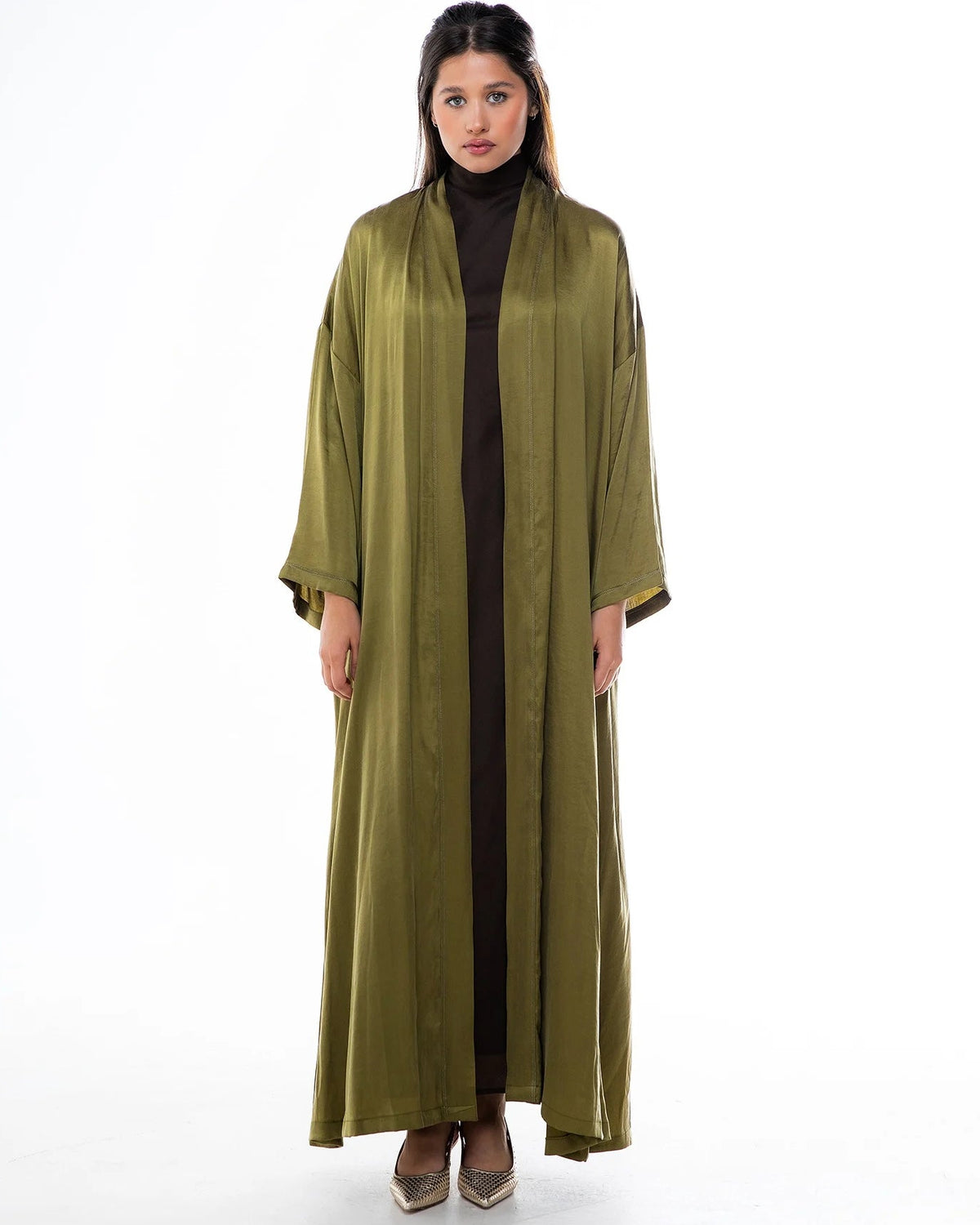 EARTH-OL – Olive Drab Washed Silk Abaya – Product image 1
