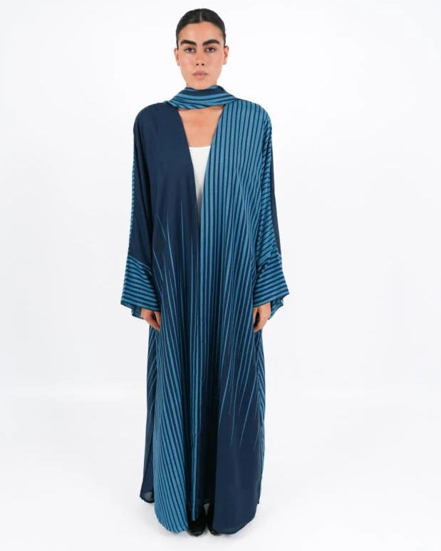 FLOW-B – Blue Cotton Mix Abaya – Product image 1