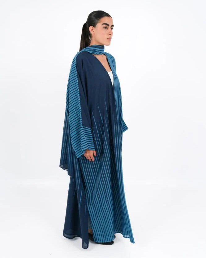 FLOW-B – Blue Cotton Mix Abaya – Product image 3