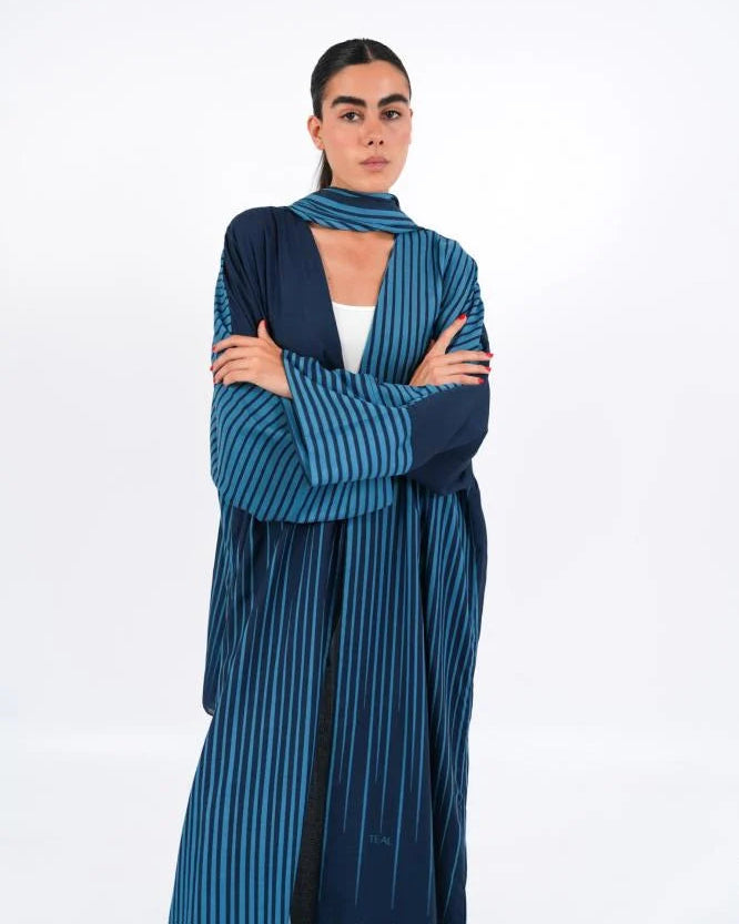 FLOW-B – Blue Cotton Mix Abaya – Product image 2