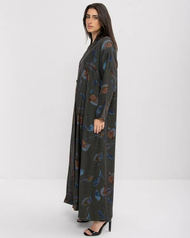 Printed Olive Chiffon Abaya