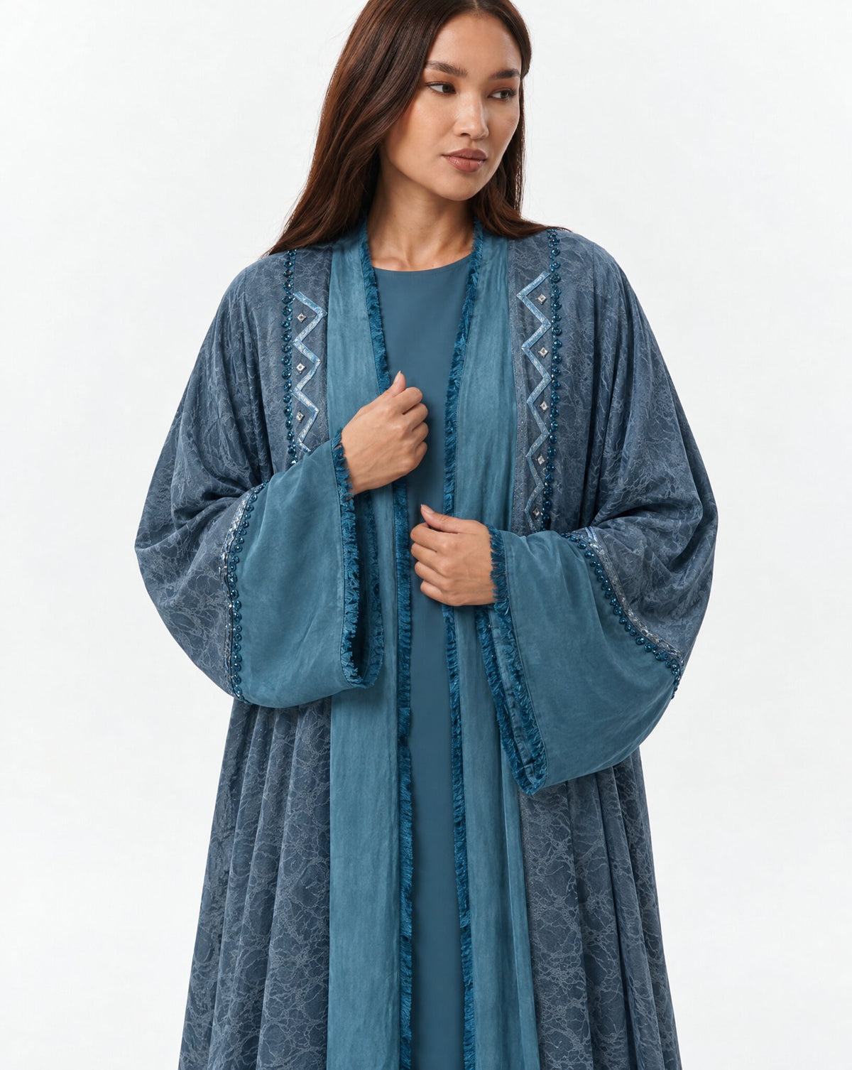 DUSTY SAPPHIRE - Teal Washed Silk Abaya