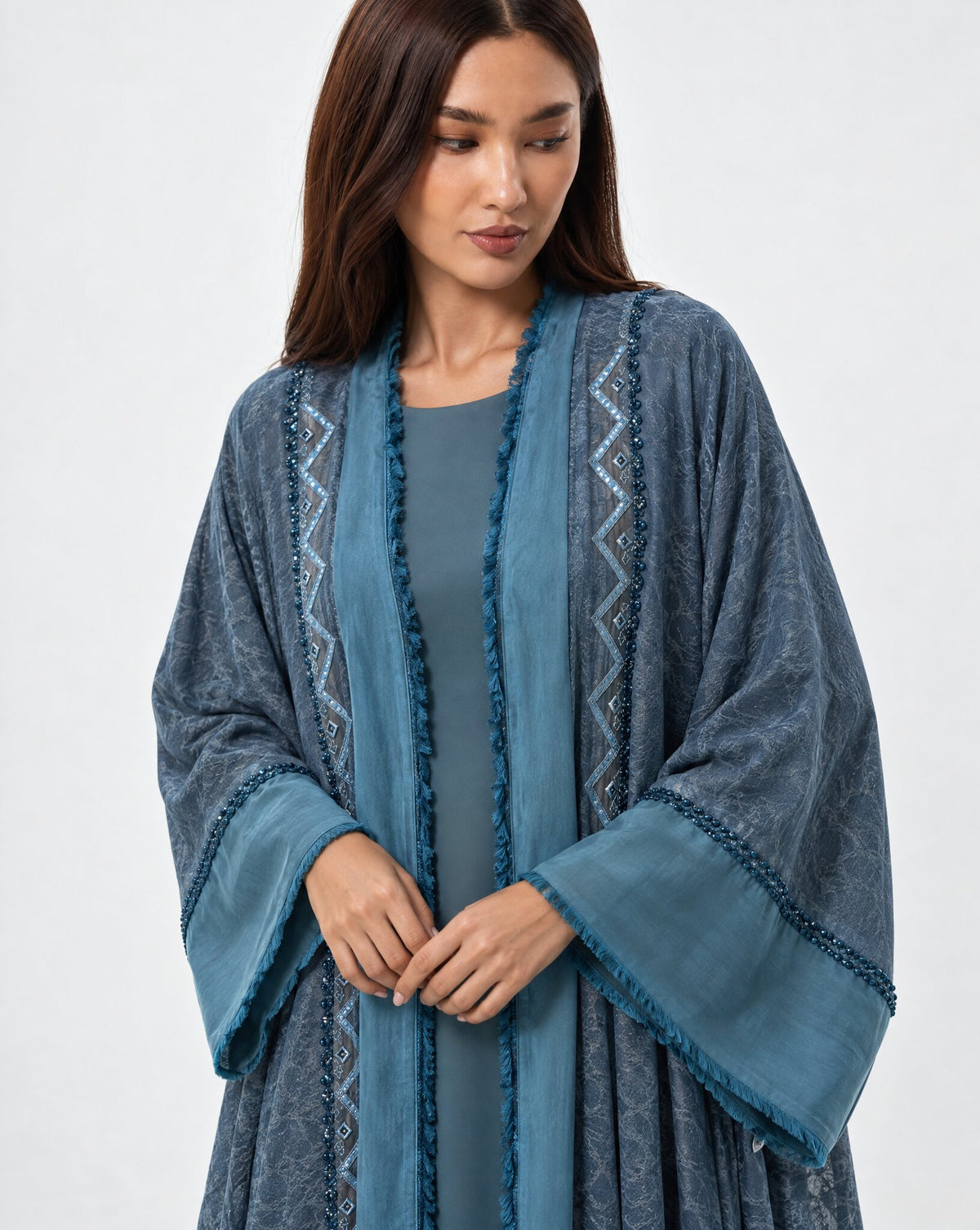 DUSTY SAPPHIRE - Teal Washed Silk Abaya