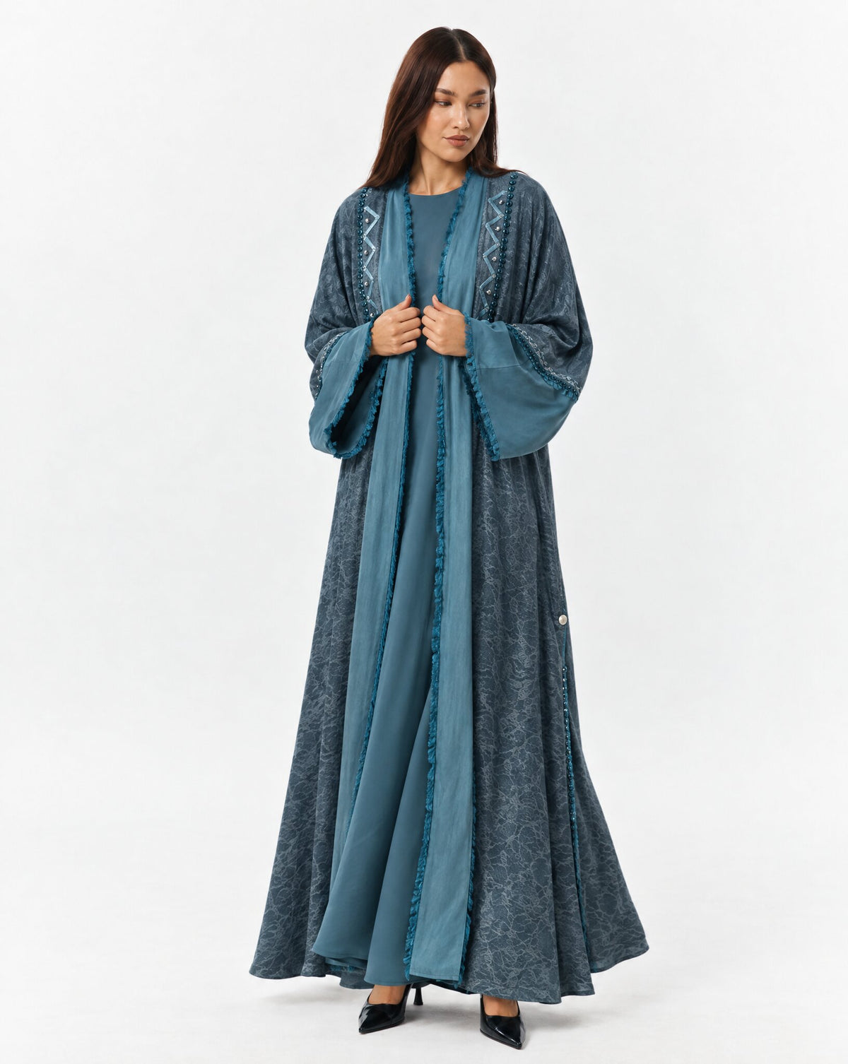 DUSTY SAPPHIRE - Teal Washed Silk Abaya