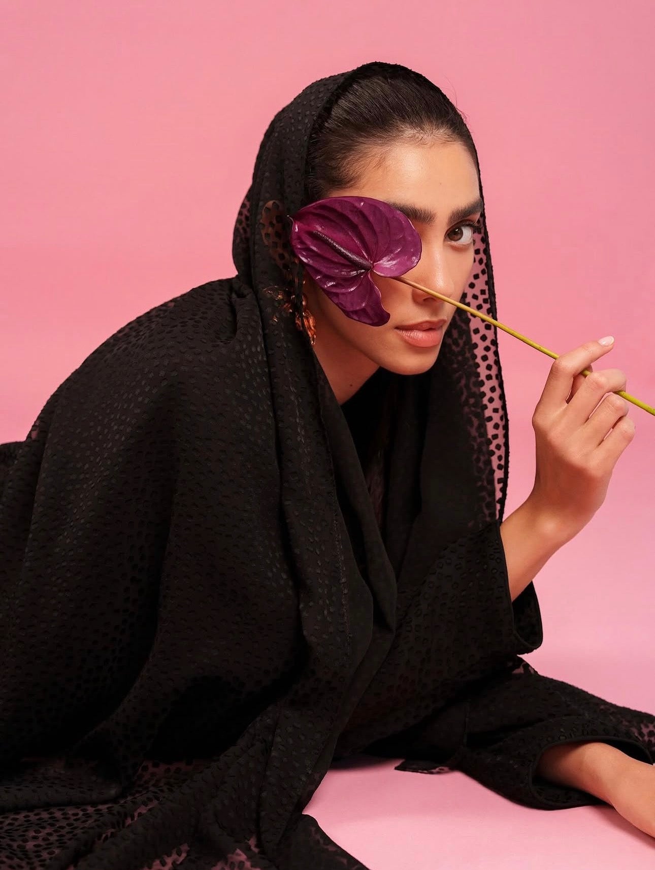 SCATTERED-BK – Black Chiffon Abaya – Product image 3