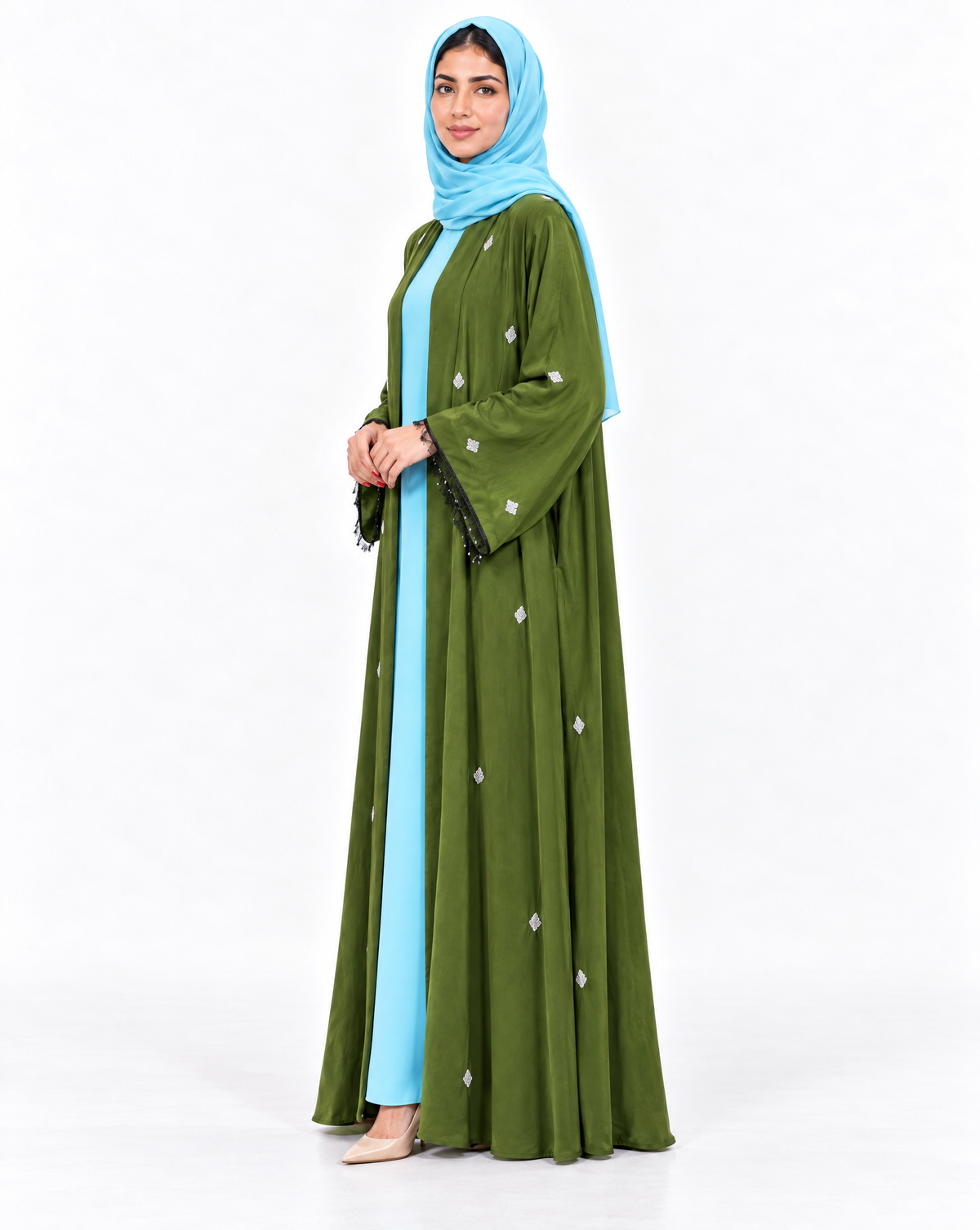 M0914 - Forest Green Washed Silk Abaya