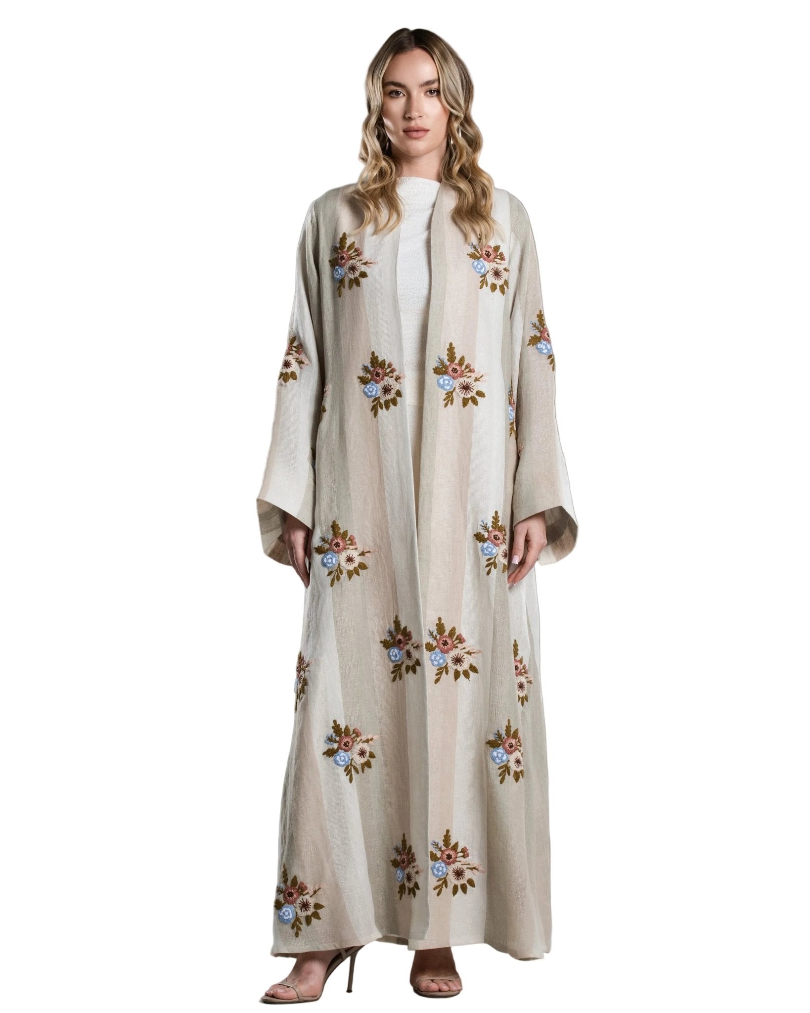 DSC26-001 - Beige Linen Abaya - ALDUKAN - MIRA Y MANO