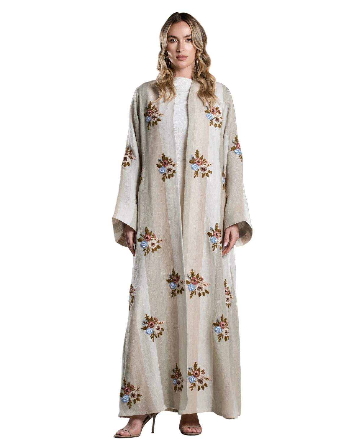 DSC26-001 - Beige Linen Abaya - ALDUKAN - MIRA Y MANO