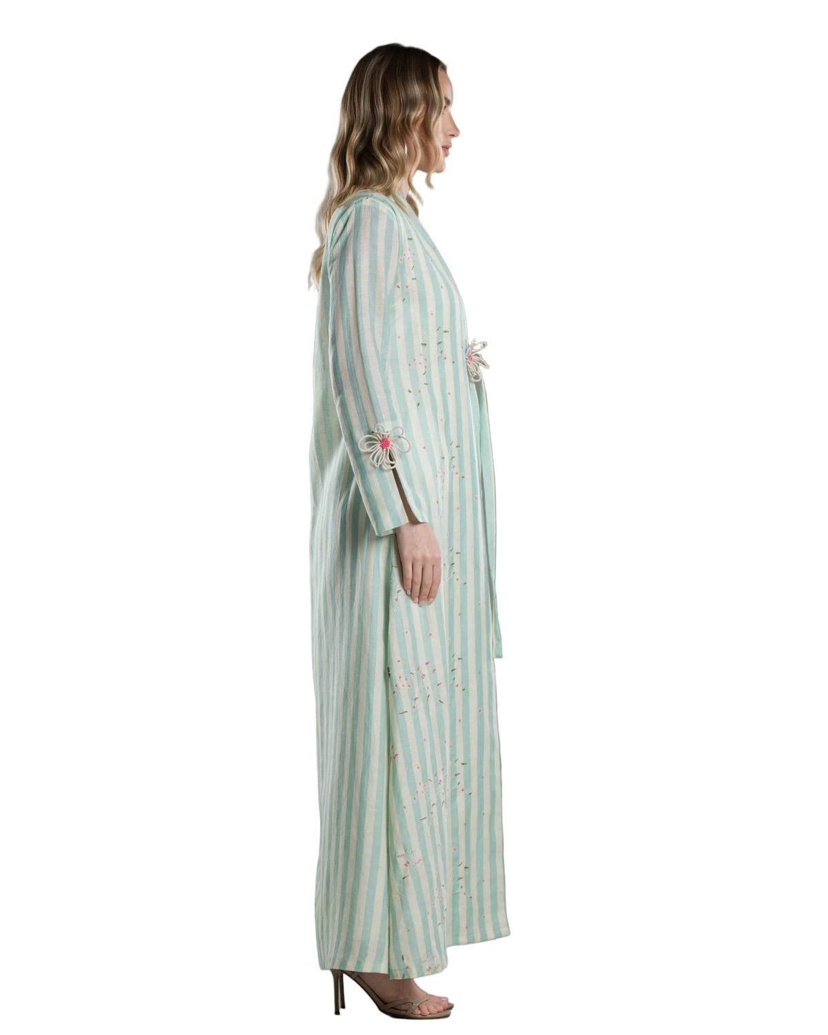 DSC26-002 G - Turquoise Linen Abaya - ALDUKAN - MIRA Y MANO