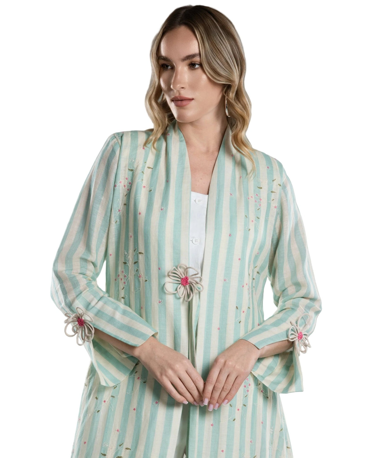 DSC26-002 G - Turquoise Linen Abaya - ALDUKAN - MIRA Y MANO