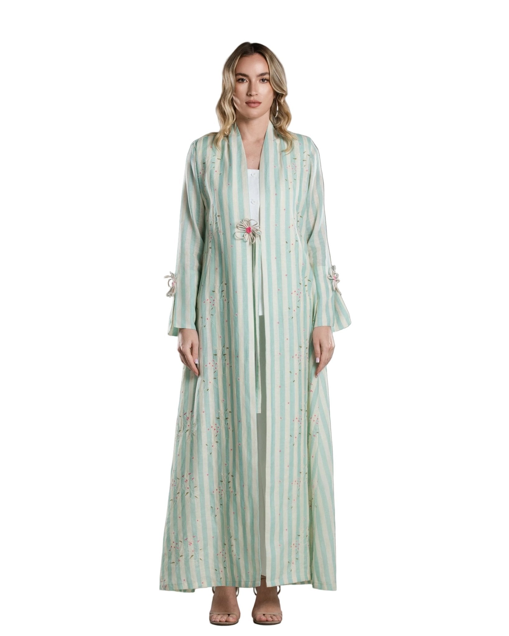 DSC26-002 G - Turquoise Linen Abaya - ALDUKAN - MIRA Y MANO