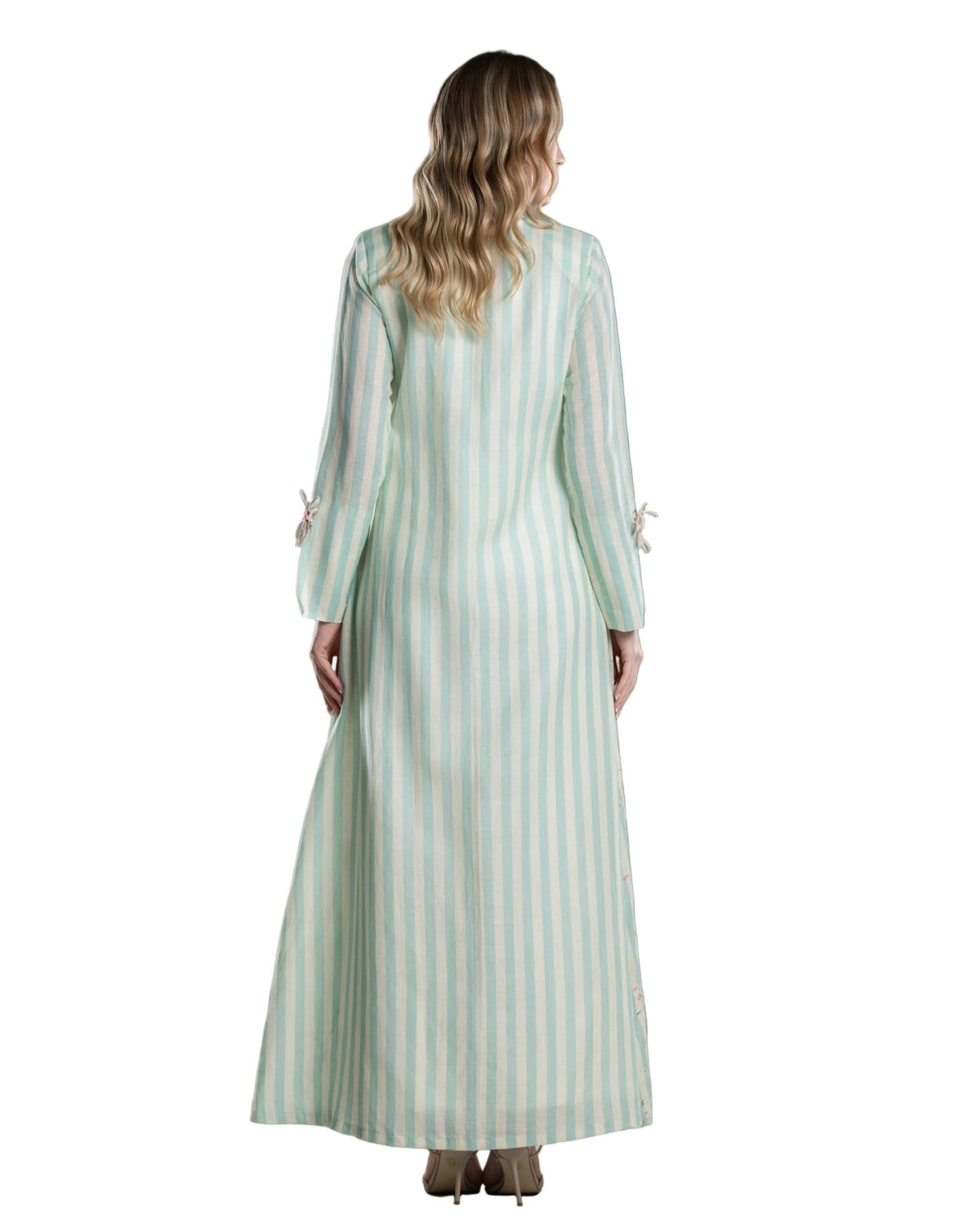 DSC26-002 G - Turquoise Linen Abaya - ALDUKAN - MIRA Y MANO