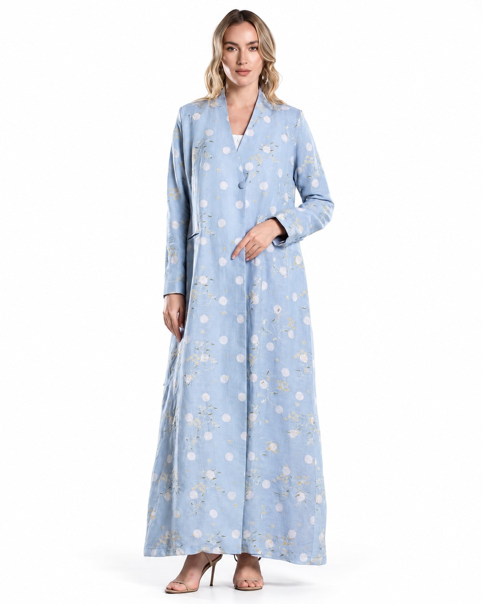DSC26-004 – Turquoise Linen Abaya - ALDUKAN - MIRA Y MANO
