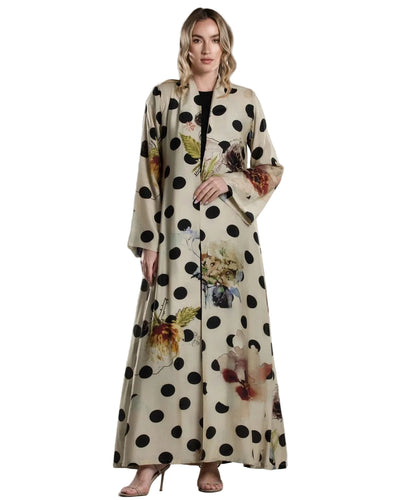 Beige silk-cotton abaya