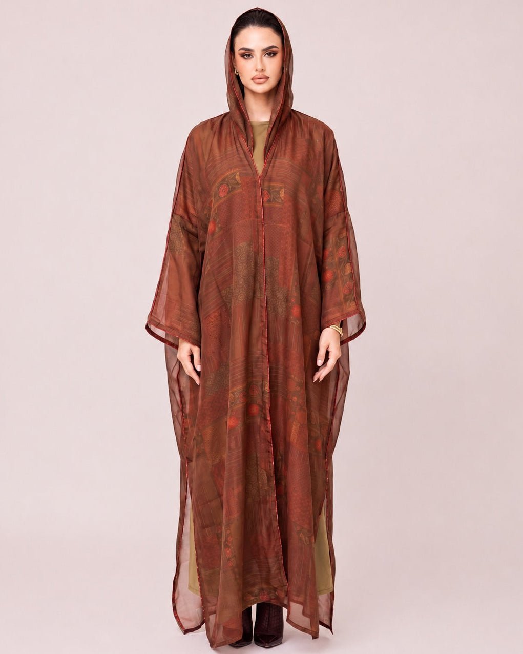 DSC26-017 – Brown Chiffon Abaya - ALDUKAN - MIRA Y MANO
