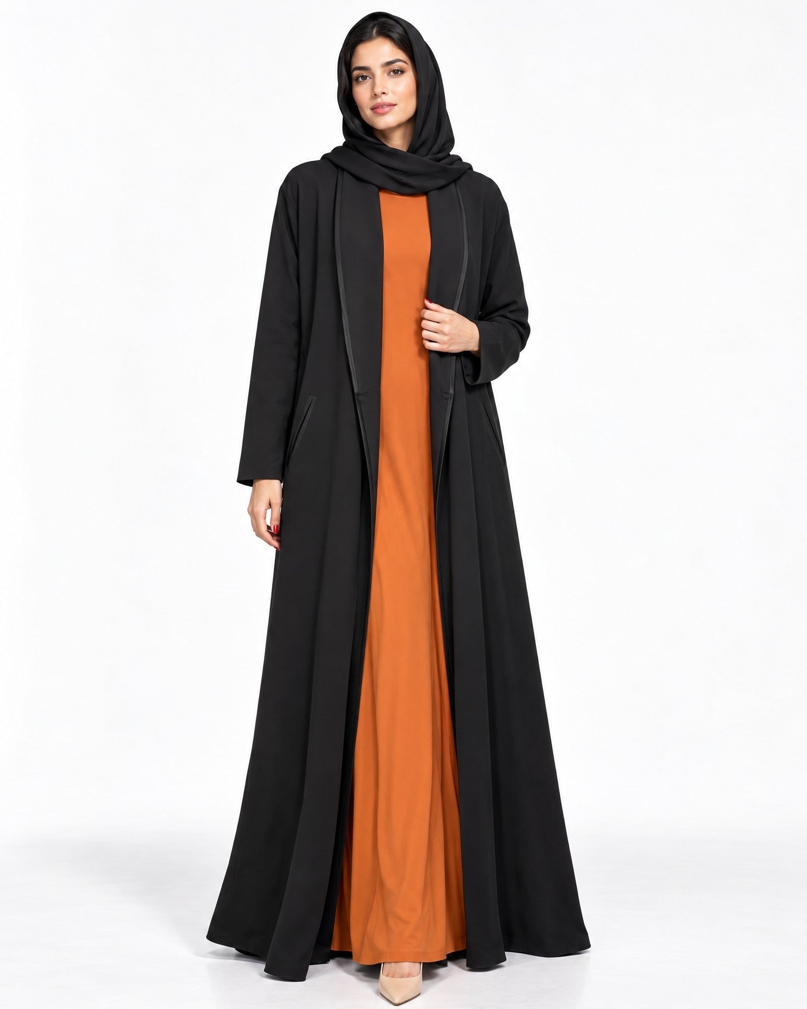 AF Coat - Black Crepe Abaya - AMBER FEROZ - MIRA Y MANO