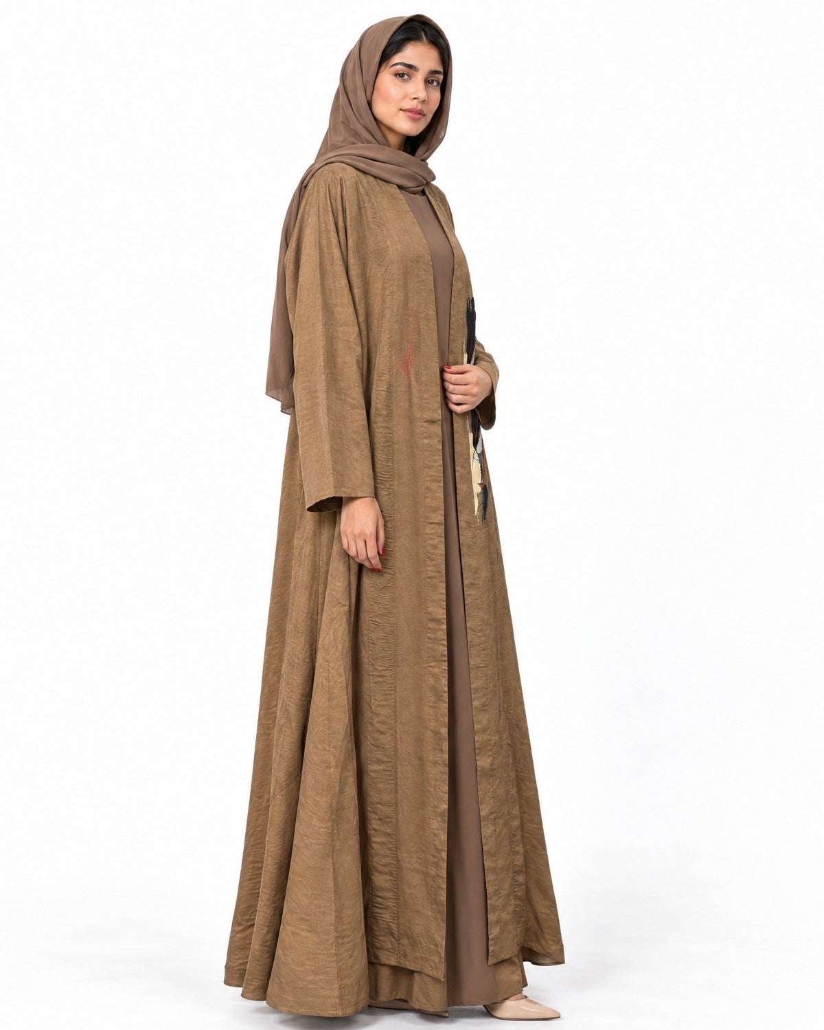 Aliya Camel Brown Abaya Set - AMBER FEROZ - MIRA Y MANO