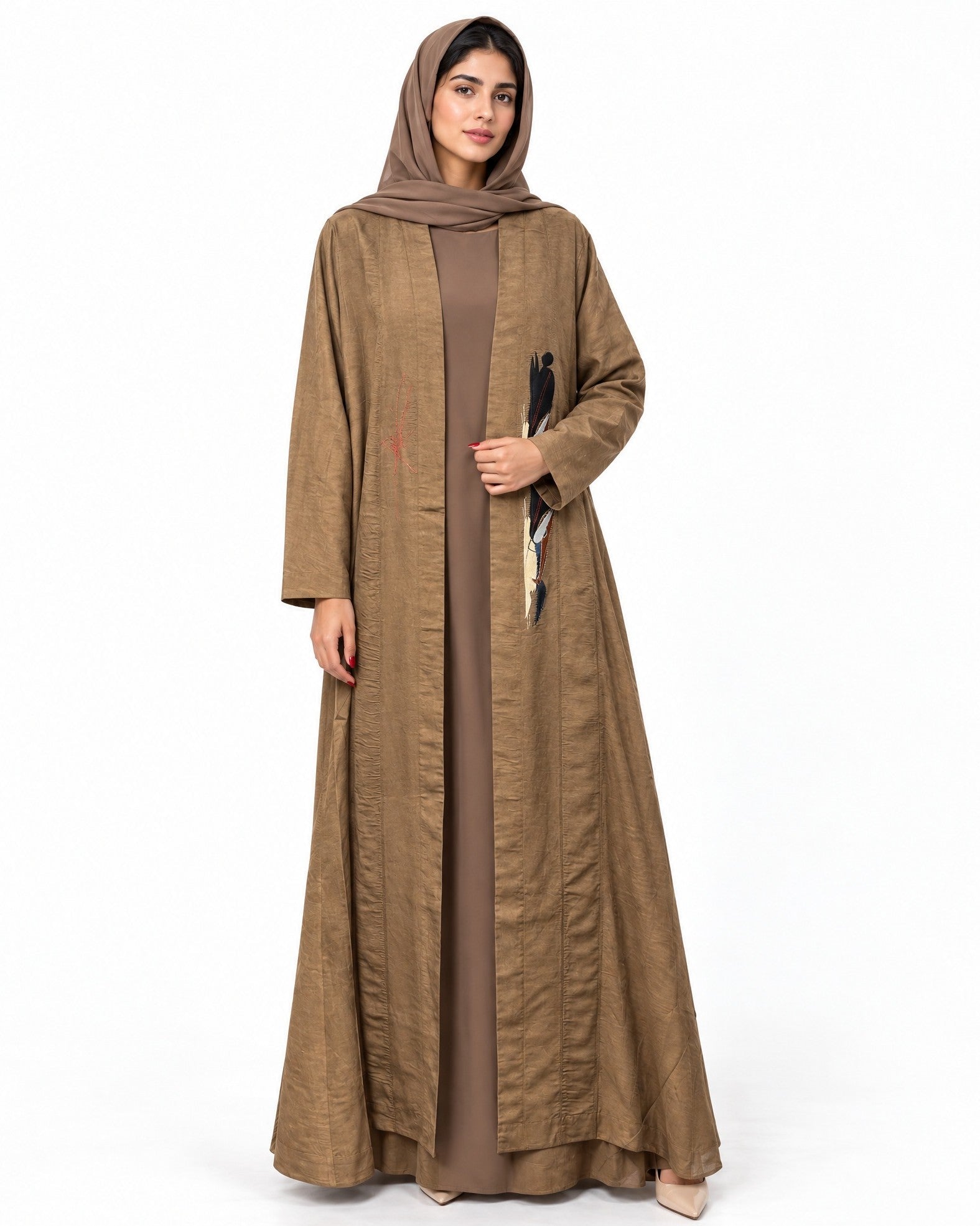 Aliya Camel Brown Abaya Set - AMBER FEROZ - MIRA Y MANO