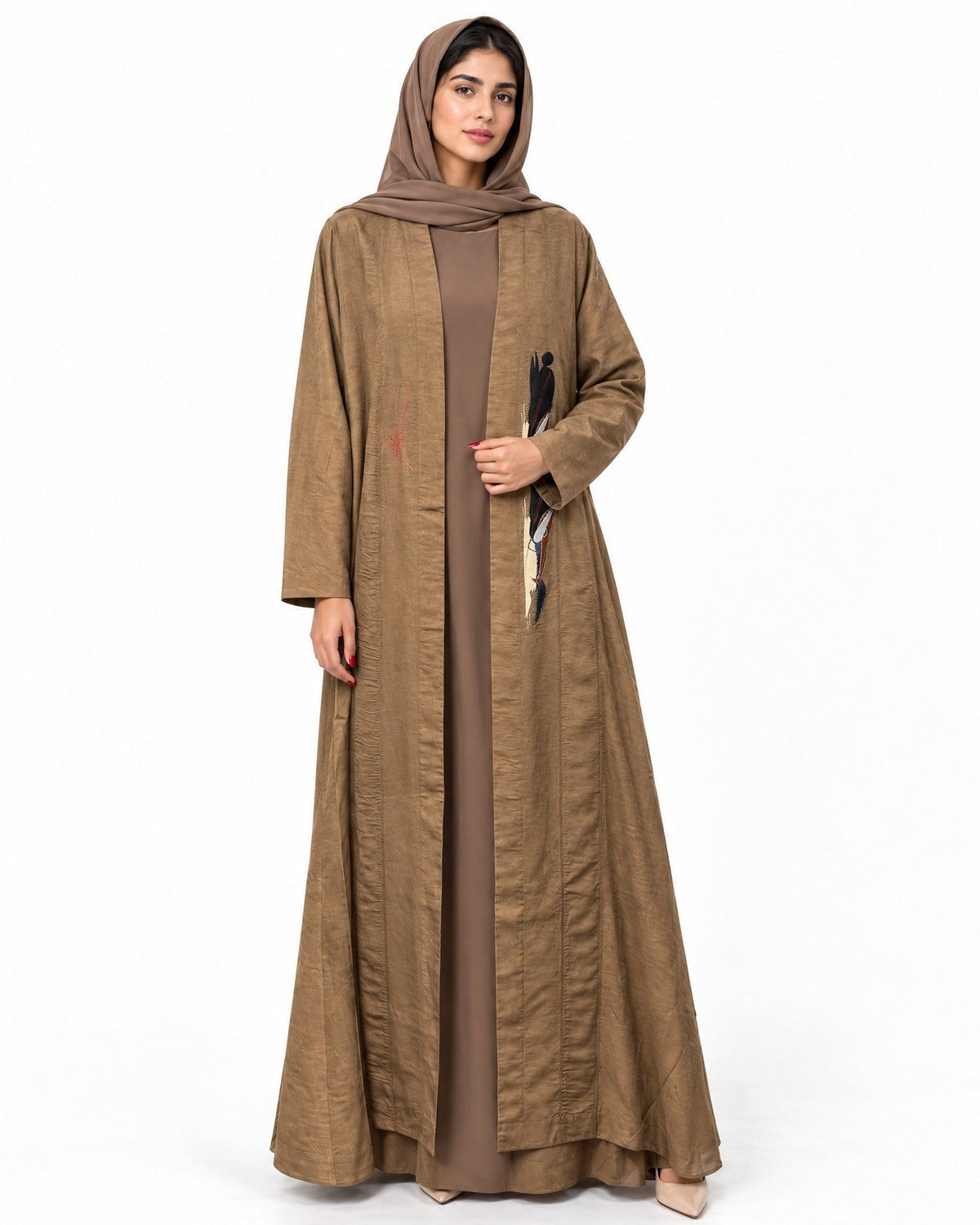 Aliya Camel Brown Abaya Set - AMBER FEROZ - MIRA Y MANO